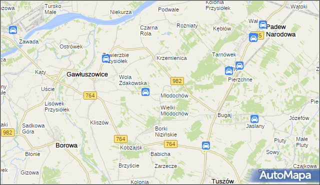 mapa Młodochów gmina Gawłuszowice, Młodochów gmina Gawłuszowice na mapie Targeo