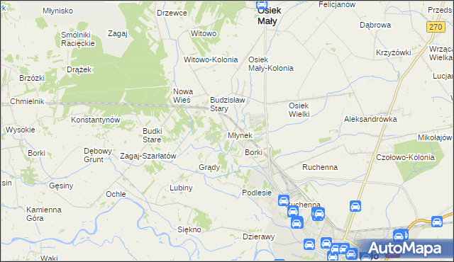 mapa Młynek gmina Osiek Mały, Młynek gmina Osiek Mały na mapie Targeo