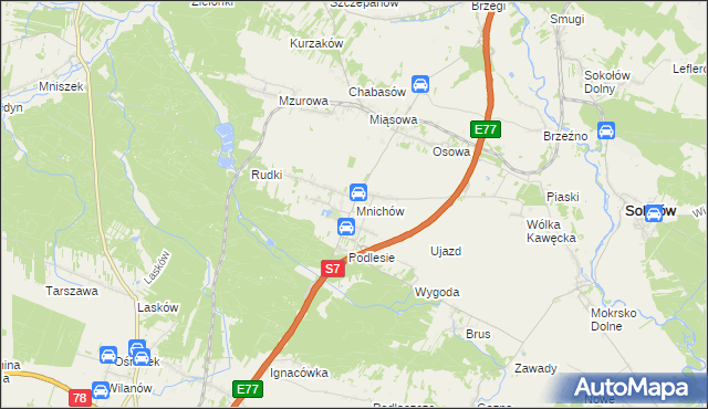 mapa Mnichów gmina Jędrzejów, Mnichów gmina Jędrzejów na mapie Targeo