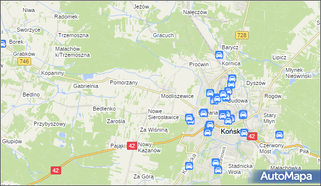 mapa Modliszewice, Modliszewice na mapie Targeo