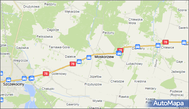 mapa Moskorzew, Moskorzew na mapie Targeo