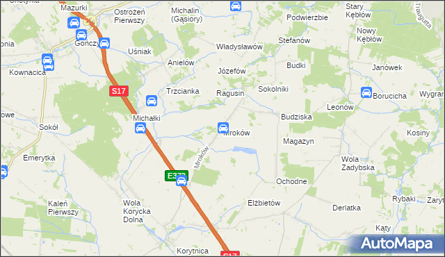 mapa Mroków gmina Trojanów, Mroków gmina Trojanów na mapie Targeo