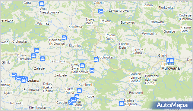 mapa Muchówka gmina Nowy Wiśnicz, Muchówka gmina Nowy Wiśnicz na mapie Targeo