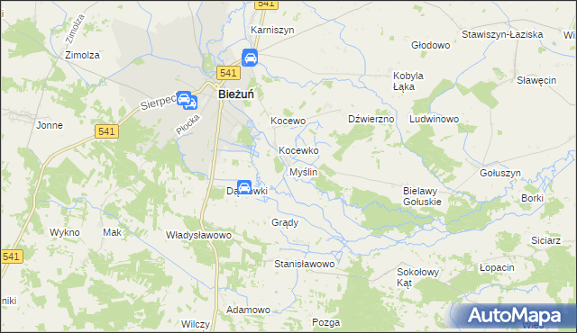 mapa Myślin, Myślin na mapie Targeo