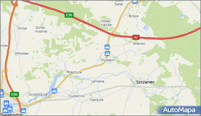 mapa Myszęcin, Myszęcin na mapie Targeo