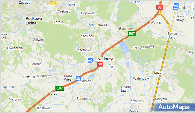 mapa Nadarzyn powiat pruszkowski, Nadarzyn powiat pruszkowski na mapie Targeo