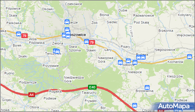 mapa Nawojowa Góra, Nawojowa Góra na mapie Targeo