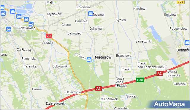 mapa Nieborów powiat łowicki, Nieborów powiat łowicki na mapie Targeo