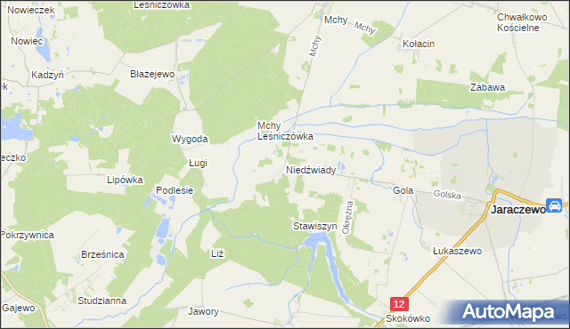 mapa Niedźwiady gmina Jaraczewo, Niedźwiady gmina Jaraczewo na mapie Targeo