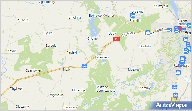 mapa Niewierz gmina Brodnica, Niewierz gmina Brodnica na mapie Targeo