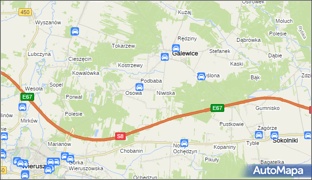 mapa Niwiska gmina Galewice, Niwiska gmina Galewice na mapie Targeo