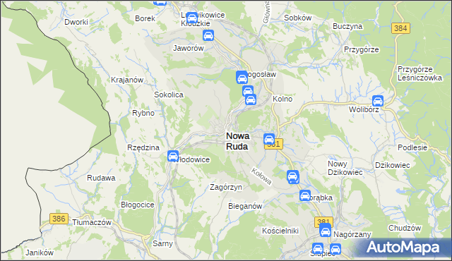 mapa Nowa Ruda powiat kłodzki, Nowa Ruda powiat kłodzki na mapie Targeo