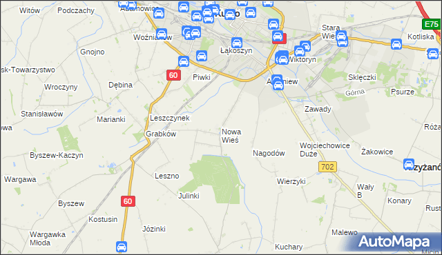 mapa Nowa Wieś gmina Kutno, Nowa Wieś gmina Kutno na mapie Targeo