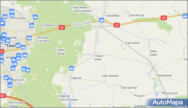 mapa Nowa Wieś gmina Rydzyna, Nowa Wieś gmina Rydzyna na mapie Targeo