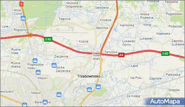 mapa Nowa Wieś gmina Trzebownisko, Nowa Wieś gmina Trzebownisko na mapie Targeo