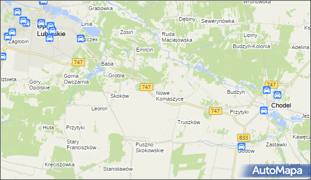 mapa Nowe Komaszyce, Nowe Komaszyce na mapie Targeo