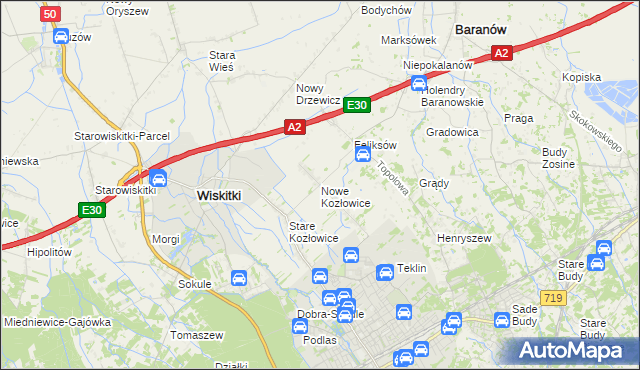 mapa Nowe Kozłowice, Nowe Kozłowice na mapie Targeo