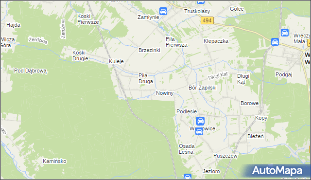 mapa Nowiny gmina Wręczyca Wielka, Nowiny gmina Wręczyca Wielka na mapie Targeo