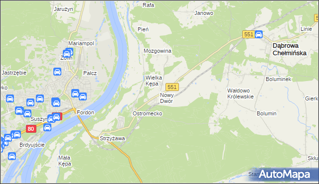 mapa Nowy Dwór gmina Dąbrowa Chełmińska, Nowy Dwór gmina Dąbrowa Chełmińska na mapie Targeo