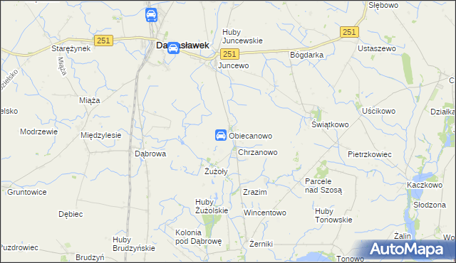 mapa Obiecanowo gmina Janowiec Wielkopolski, Obiecanowo gmina Janowiec Wielkopolski na mapie Targeo