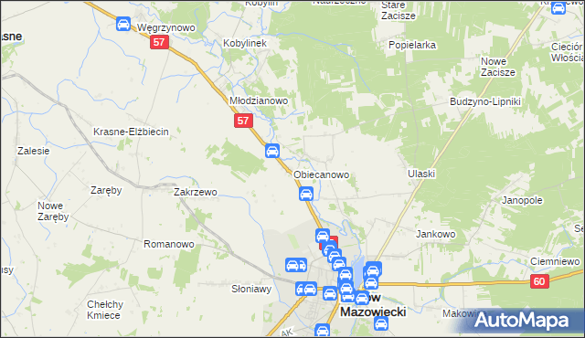 mapa Obiecanowo gmina Karniewo, Obiecanowo gmina Karniewo na mapie Targeo
