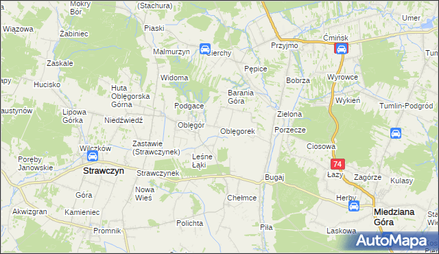 mapa Oblęgorek, Oblęgorek na mapie Targeo