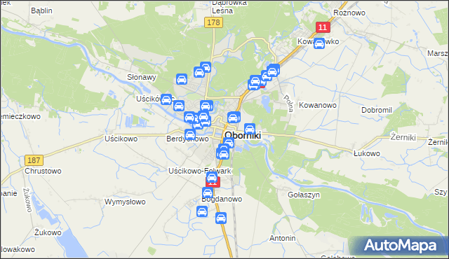 mapa Oborniki, Oborniki na mapie Targeo