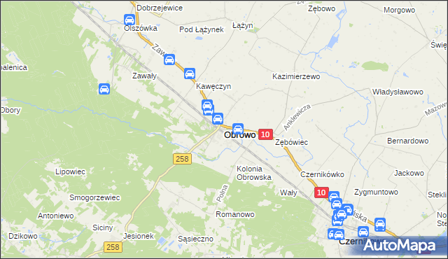 mapa Obrowo powiat toruński, Obrowo powiat toruński na mapie Targeo