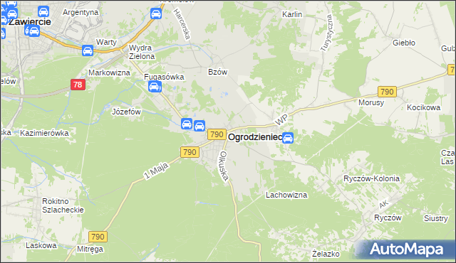 mapa Ogrodzieniec powiat zawierciański, Ogrodzieniec powiat zawierciański na mapie Targeo