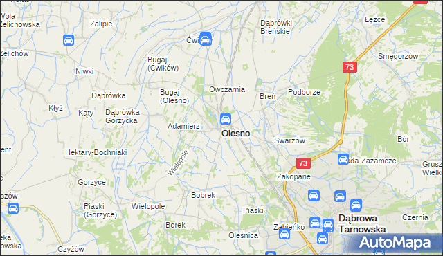 mapa Olesno powiat dąbrowski, Olesno powiat dąbrowski na mapie Targeo