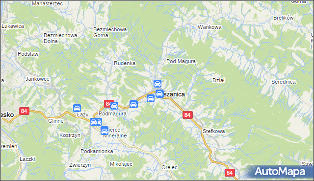 mapa Olszanica powiat leski, Olszanica powiat leski na mapie Targeo