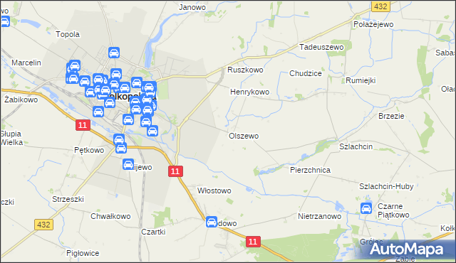 mapa Olszewo gmina Środa Wielkopolska, Olszewo gmina Środa Wielkopolska na mapie Targeo