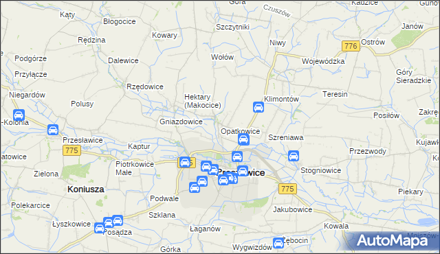 mapa Opatkowice gmina Proszowice, Opatkowice gmina Proszowice na mapie Targeo
