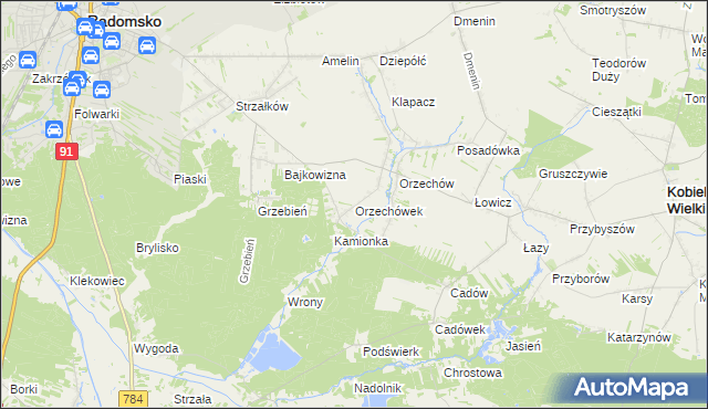 mapa Orzechówek gmina Kobiele Wielkie, Orzechówek gmina Kobiele Wielkie na mapie Targeo