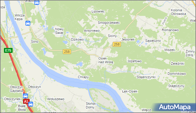mapa Osiek nad Wisłą, Osiek nad Wisłą na mapie Targeo