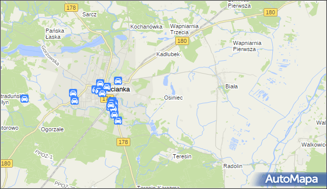 mapa Osiniec gmina Trzcianka, Osiniec gmina Trzcianka na mapie Targeo