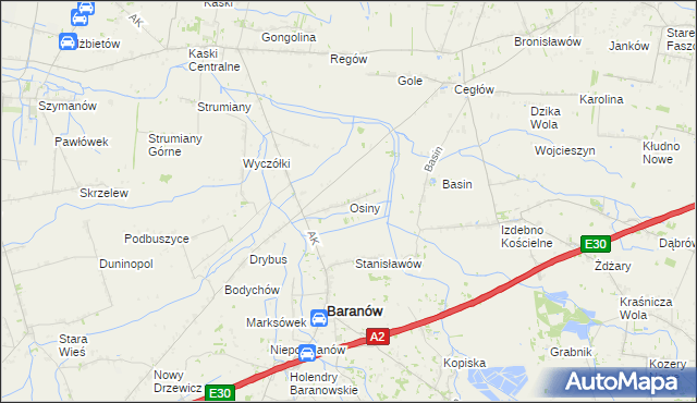 mapa Osiny gmina Baranów, Osiny gmina Baranów na mapie Targeo