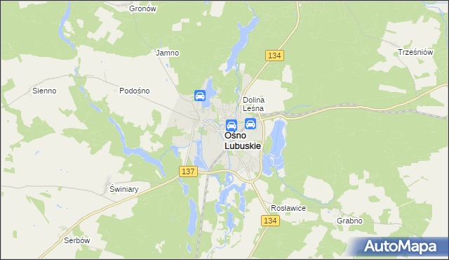 mapa Ośno Lubuskie, Ośno Lubuskie na mapie Targeo