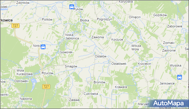 mapa Ostałów gmina Chlewiska, Ostałów gmina Chlewiska na mapie Targeo