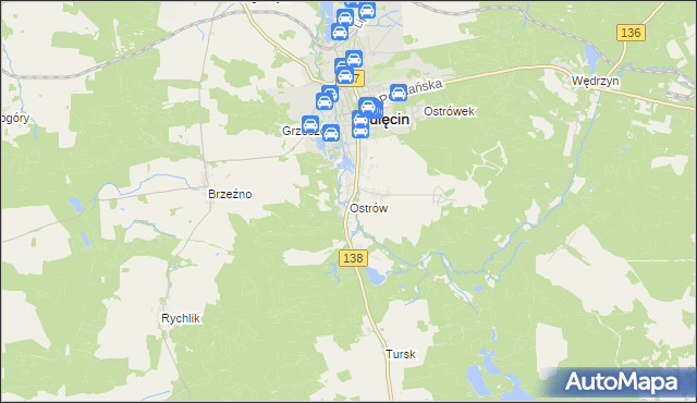mapa Ostrów gmina Sulęcin, Ostrów gmina Sulęcin na mapie Targeo