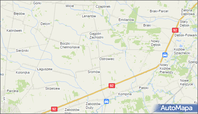 mapa Ostrowiec gmina Kocierzew Południowy, Ostrowiec gmina Kocierzew Południowy na mapie Targeo