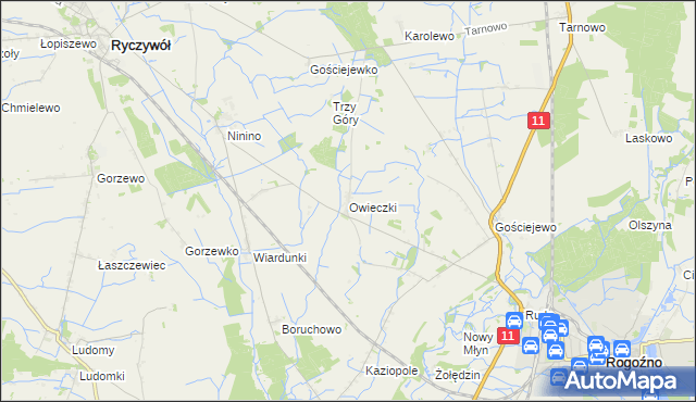 mapa Owieczki gmina Rogoźno, Owieczki gmina Rogoźno na mapie Targeo