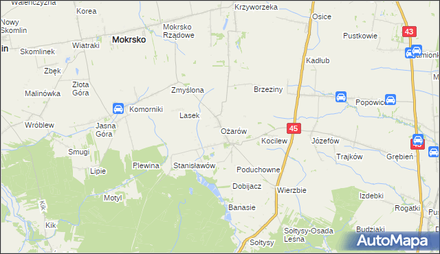 mapa Ożarów gmina Mokrsko, Ożarów gmina Mokrsko na mapie Targeo