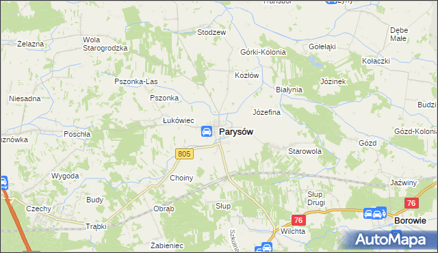 mapa Parysów, Parysów na mapie Targeo