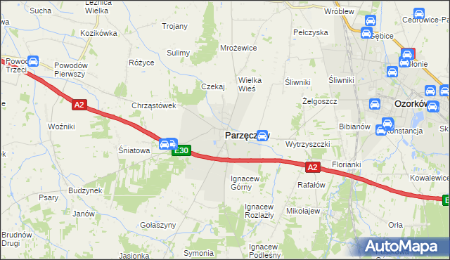 mapa Parzęczew powiat zgierski, Parzęczew powiat zgierski na mapie Targeo