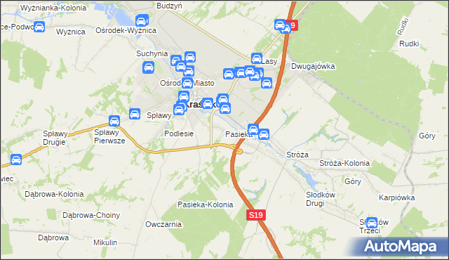 mapa Pasieka gmina Kraśnik, Pasieka gmina Kraśnik na mapie Targeo