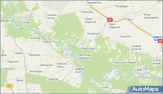 mapa Patrzyków gmina Pajęczno, Patrzyków gmina Pajęczno na mapie Targeo