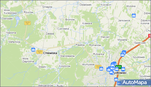 mapa Pawłów gmina Chlewiska, Pawłów gmina Chlewiska na mapie Targeo