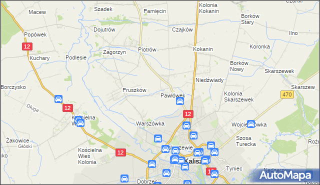 mapa Pawłówek gmina Blizanów, Pawłówek gmina Blizanów na mapie Targeo