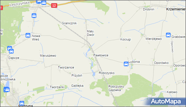 mapa Pawłowice gmina Krzemieniewo, Pawłowice gmina Krzemieniewo na mapie Targeo